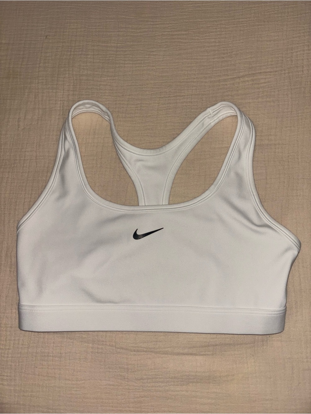 Nike White Racerback Mid-Impact Sports Bra with Black Swoosh
